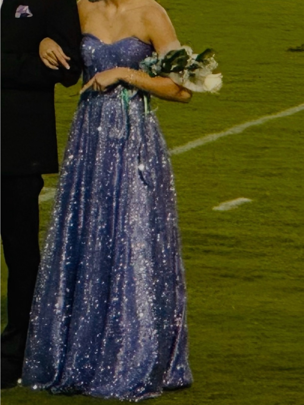 Strapless Sparkle Evening Gown in Lavender Blue